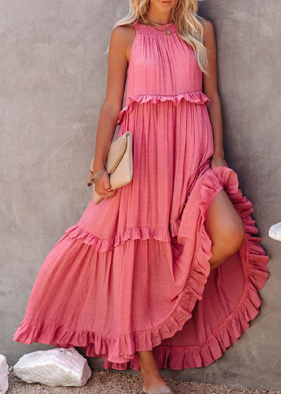 Unique Blue Ruffled Patchwork Holida Long Dress Summer Vb1038