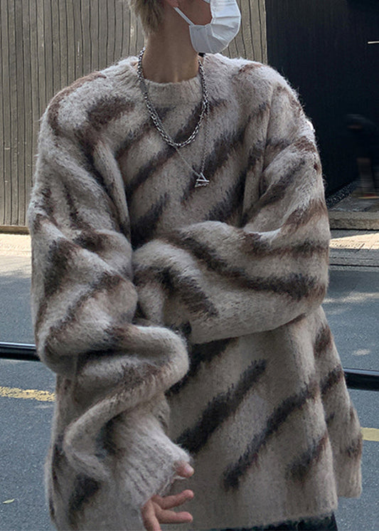 Unique Brown Striped Cozy Knit Sweaters Winter Rc027