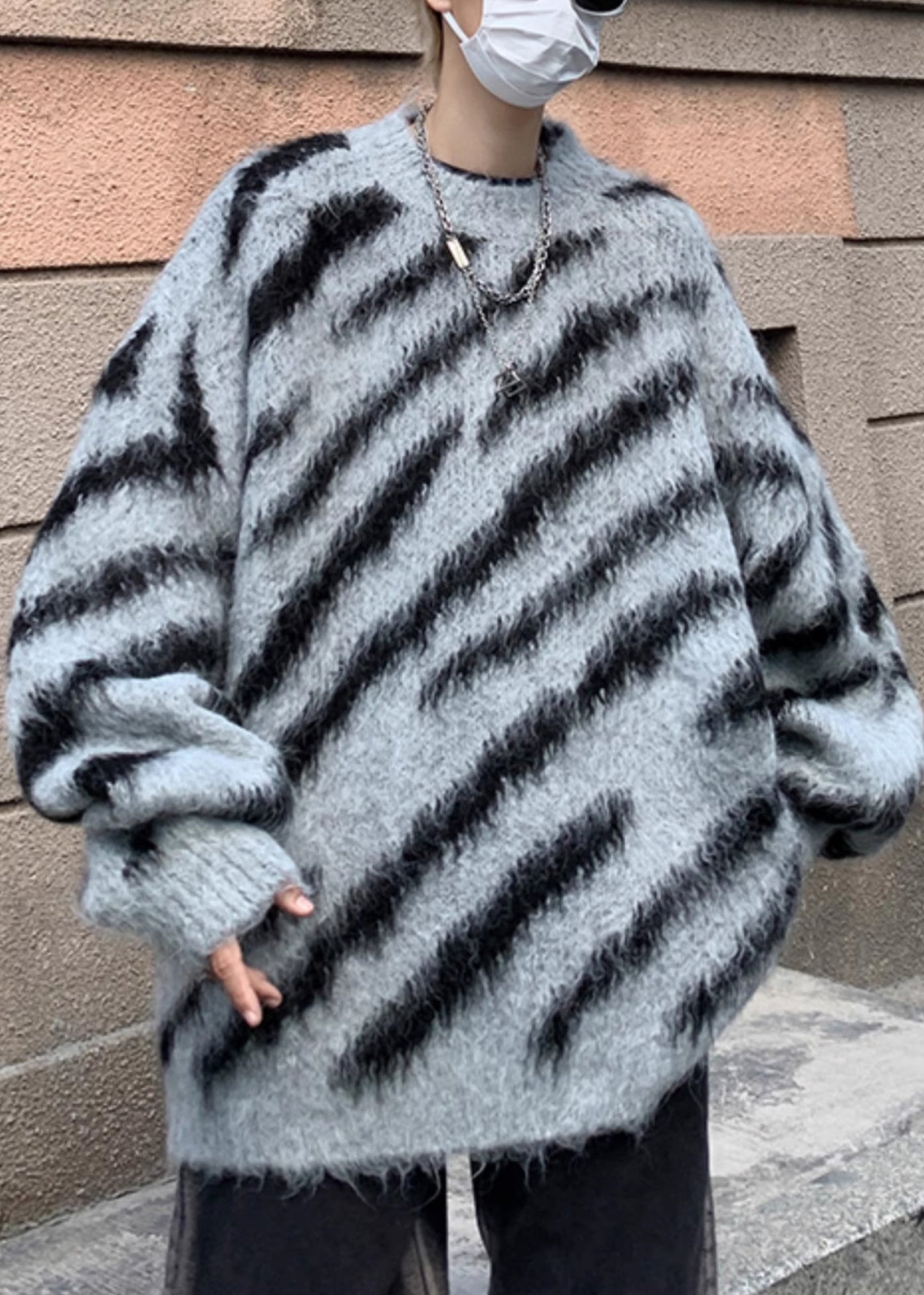 Unique Brown Striped Cozy Knit Sweaters Winter Rc027