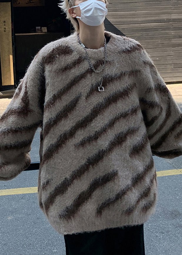 Unique Brown Striped Cozy Knit Sweaters Winter Rc027