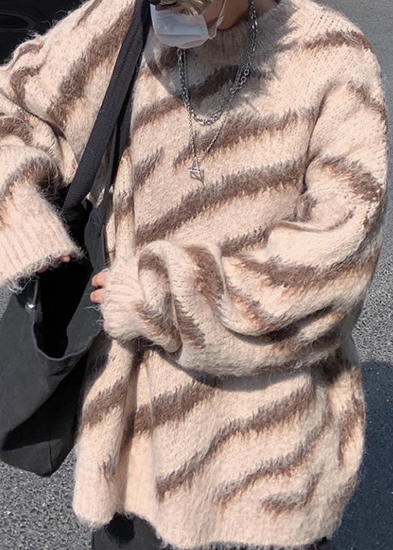 Unique Brown Striped Cozy Knit Sweaters Winter Rc027
