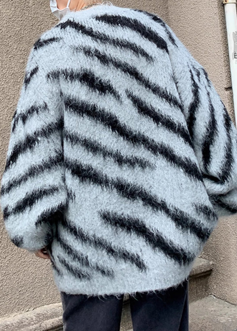 Unique Brown Striped Cozy Knit Sweaters Winter Rc027