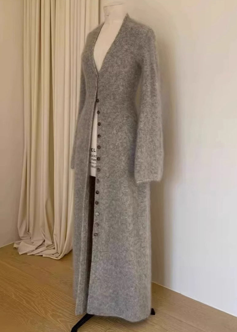 Unique Brown V Neck Button Mink Hair Knitted Cardigan Fall Rl009