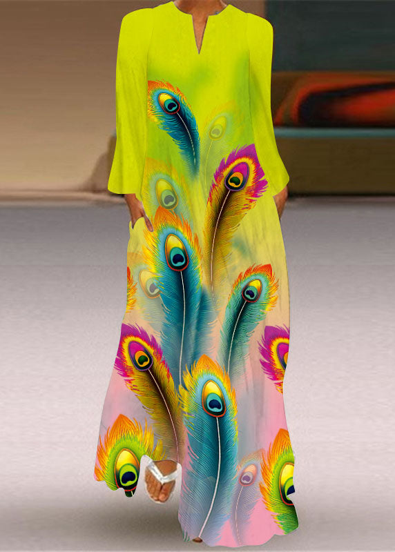 Unique Butterfly Print Pockets Chiffon Maxi Dresses Long Sleeve Ly1923