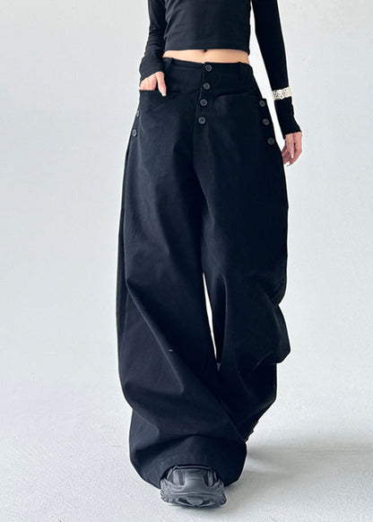 Unique Caramel High Waist Patchwork Button Wide Leg Pants Spring Ta061