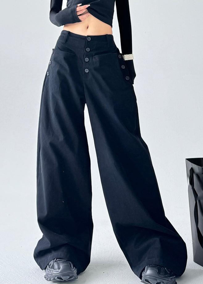 Unique Caramel High Waist Patchwork Button Wide Leg Pants Spring Ta061