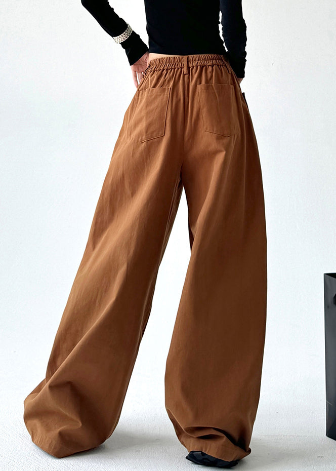 Unique Caramel High Waist Patchwork Button Wide Leg Pants Spring Ta061
