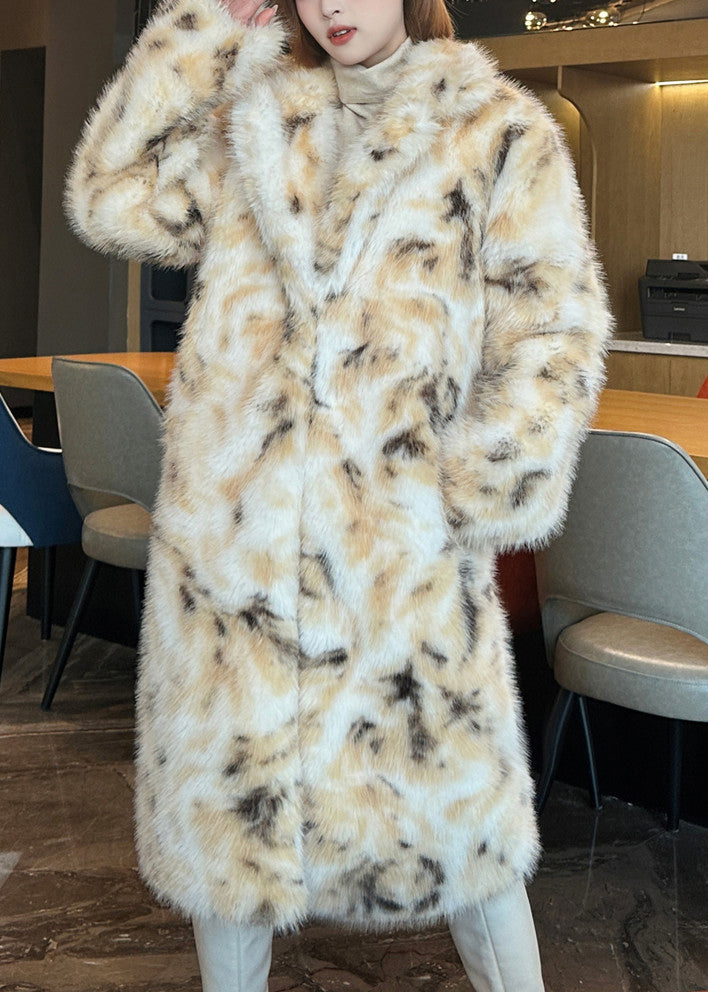 Unique Green Notched Pockets Print Maxi Coat Winter Wz022