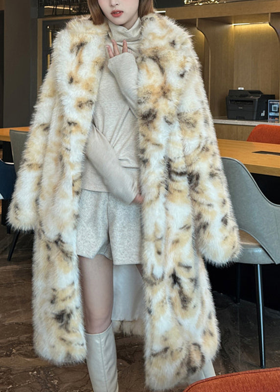 Unique Green Notched Pockets Print Maxi Coat Winter Wz022