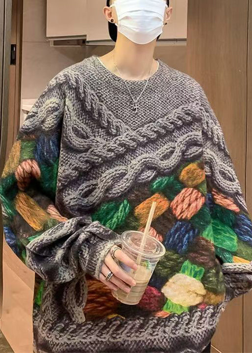 Unique Green Print Cable Knit Sweaters Fall Qh034