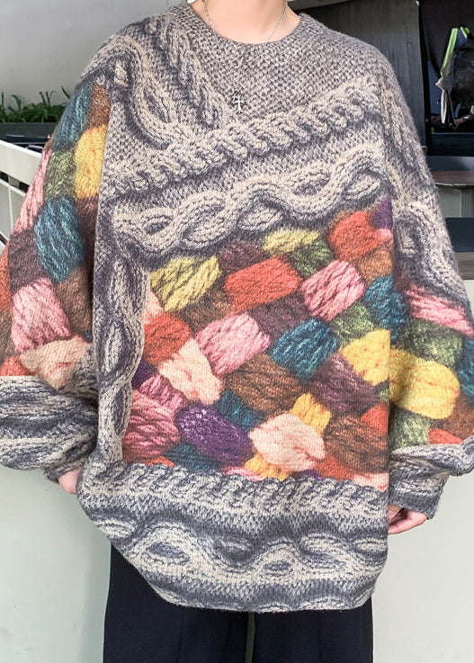 Unique Green Print Cable Knit Sweaters Fall Qh034
