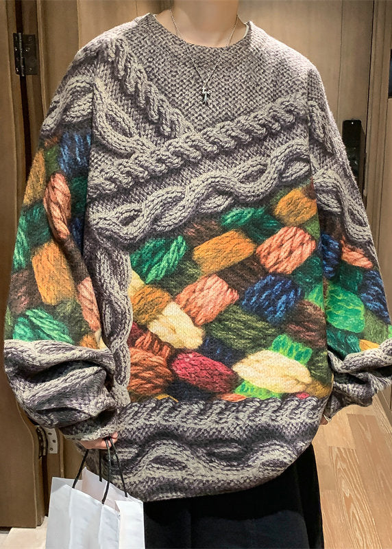 Unique Green Print Cable Knit Sweaters Fall Qh034
