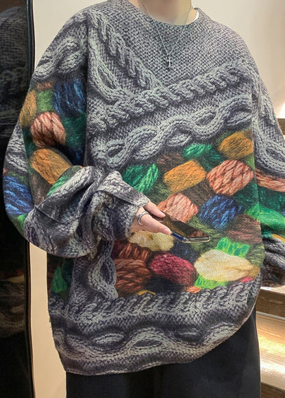Unique Green Print Cable Knit Sweaters Fall Qh034