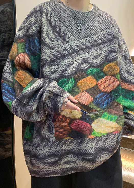 Unique Green Print Cable Knit Sweaters Fall Qh034