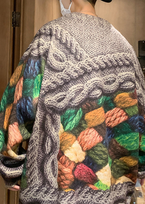 Unique Green Print Cable Knit Sweaters Fall Qh034