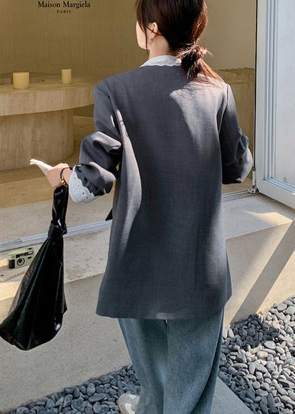 Unique Grey Oversized Patchwork Lace Coats Spring Yo17