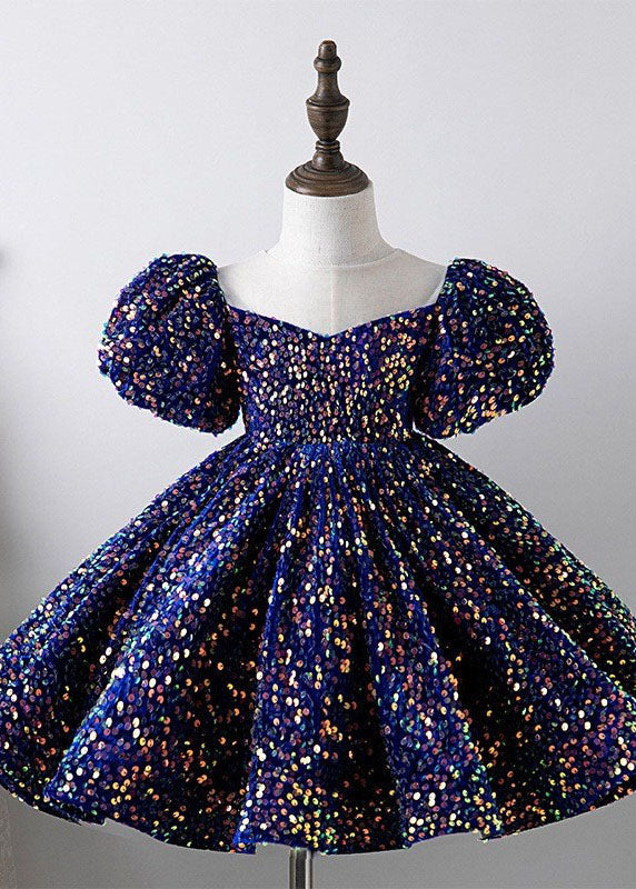 Unique Khaki Patchwork Sequins Kids Long Dress Summer Ys012