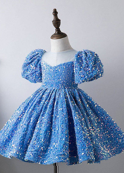 Unique Khaki Patchwork Sequins Kids Long Dress Summer Ys012