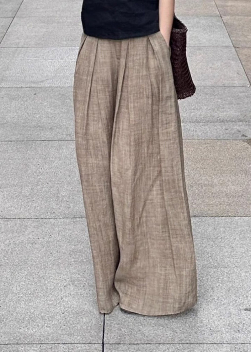 Unique Light Khaki Elastic Waist Wide Leg Pants Summer Gh1085