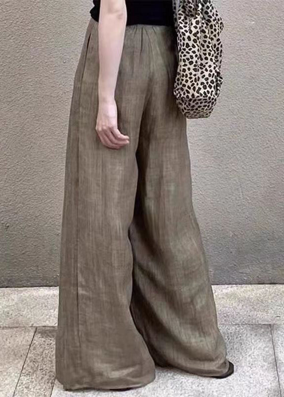 Unique Light Khaki Elastic Waist Wide Leg Pants Summer Gh1085