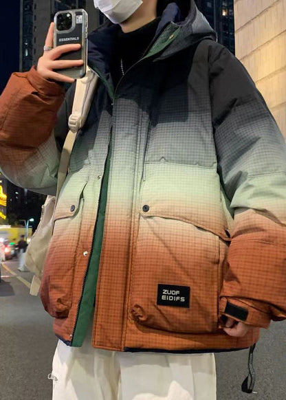 Unique Orange Gradient Color Hooded Pockets Duck Down Down Coats Winter Rm021