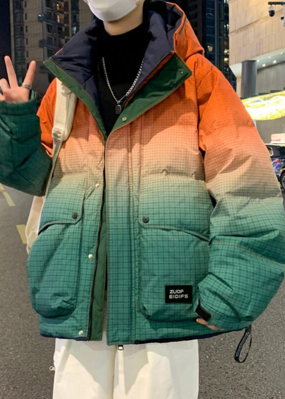 Unique Orange Gradient Color Hooded Pockets Duck Down Down Coats Winter Rm021