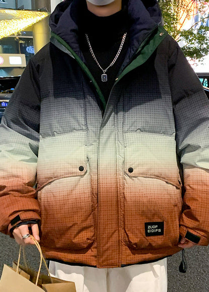 Unique Orange Gradient Color Hooded Pockets Duck Down Down Coats Winter Rm021