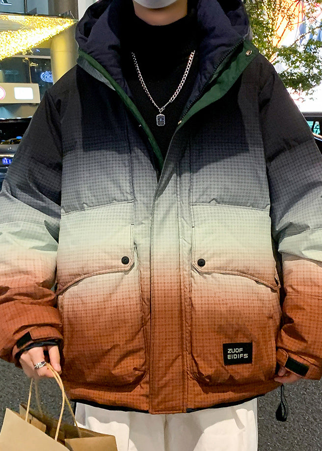 Unique Orange Gradient Color Hooded Pockets Duck Down Down Coats Winter Rm021