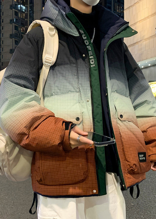 Unique Orange Gradient Color Hooded Pockets Duck Down Down Coats Winter Rm021