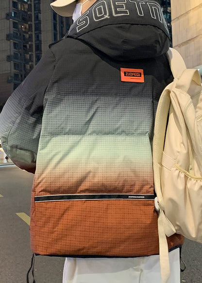 Unique Orange Gradient Color Hooded Pockets Duck Down Down Coats Winter Rm021