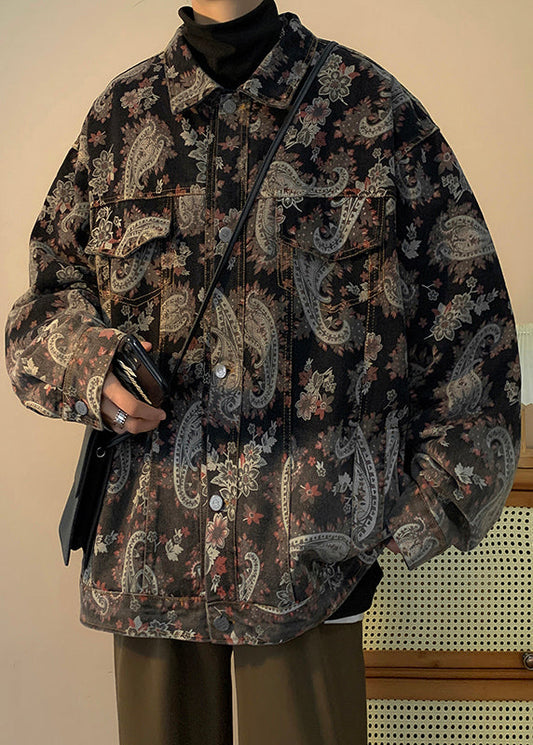 Unique Peter Pan Collar Button Print Denim Coats Fall Wa033