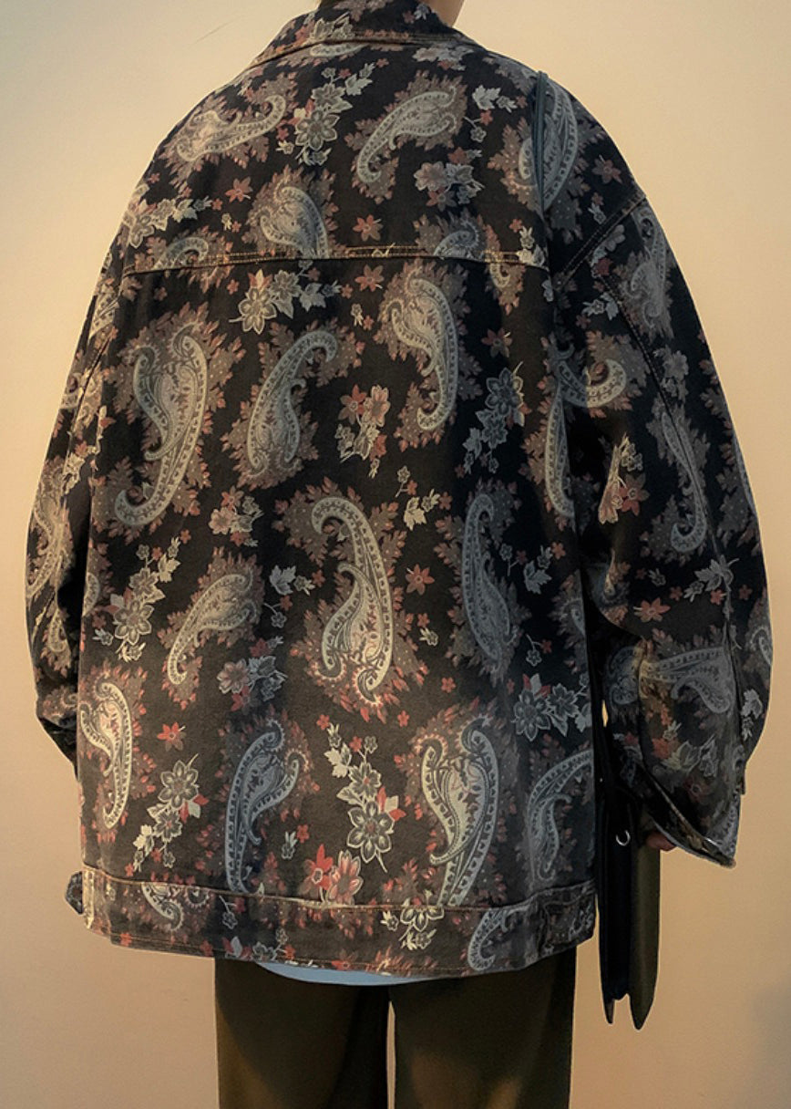 Unique Peter Pan Collar Button Print Denim Coats Fall Wa033