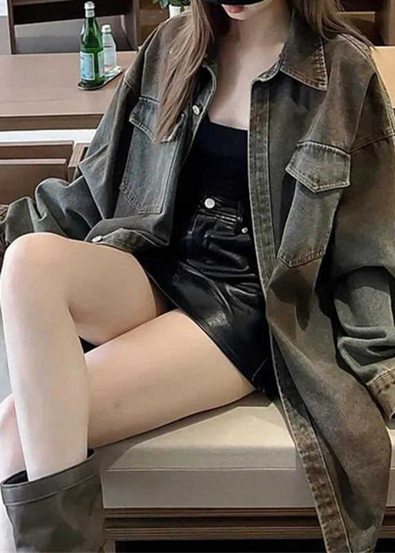Unique Peter Pan Collar Patchwork Denim Coats Spring Rp008