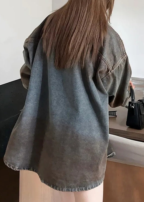 Unique Peter Pan Collar Patchwork Denim Coats Spring Rp008