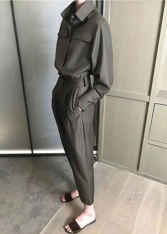 Unique Photo Color Peter Pan Collar Tie Waist Cotton Overalls Jumpsuit Spring Ha1003