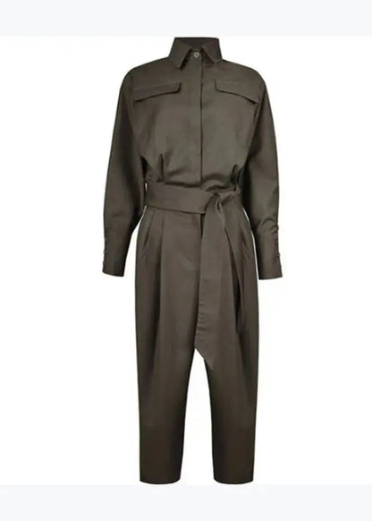Unique Photo Color Peter Pan Collar Tie Waist Cotton Overalls Jumpsuit Spring Ha1003