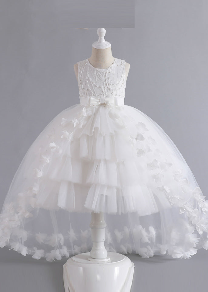 Unique Pink Patchwork Tulle Kids Maxi Dresses Sleeveless Ye012