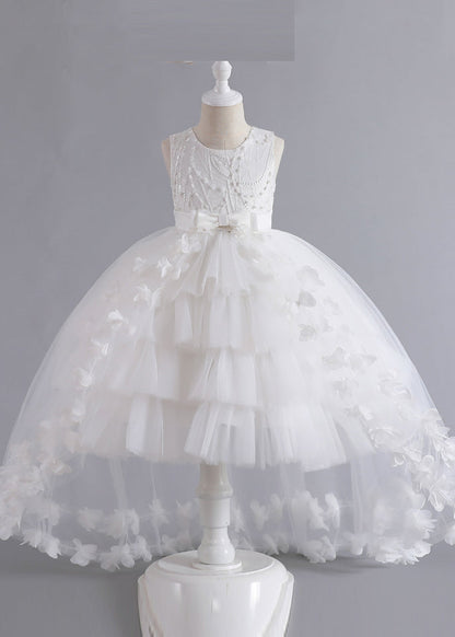 Unique Pink Patchwork Tulle Kids Maxi Dresses Sleeveless Ye012