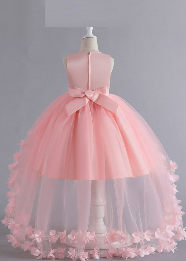 Unique Pink Patchwork Tulle Kids Maxi Dresses Sleeveless Ye012