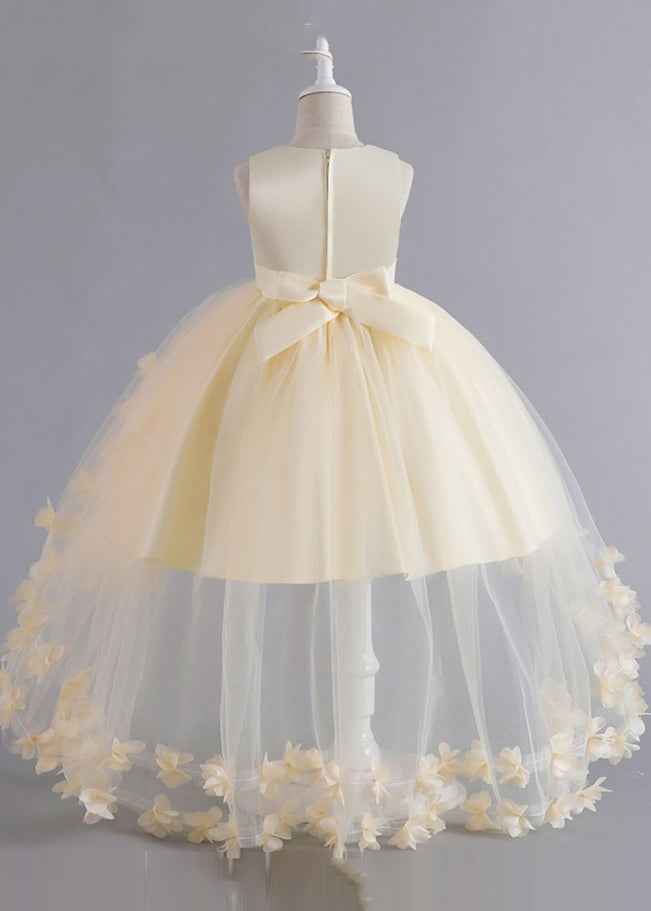 Unique Pink Patchwork Tulle Kids Maxi Dresses Sleeveless Ye012