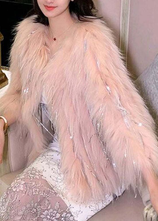 Unique Pink Tasseled Zircon Raccoon Hair Coats Winter Yy009