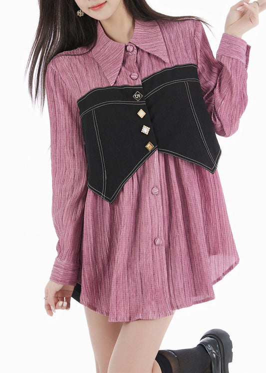 Unique Purple Peter Pan Collar Patchwork Cotton Blouses Spring Ly0763