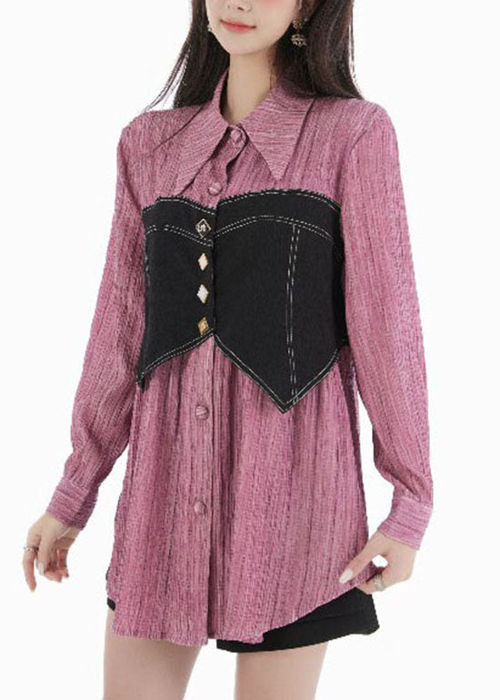 Unique Purple Peter Pan Collar Patchwork Cotton Blouses Spring Ly0763