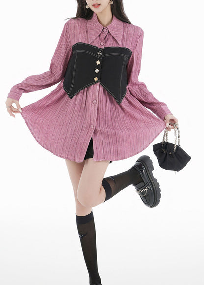 Unique Purple Peter Pan Collar Patchwork Cotton Blouses Spring Ly0763