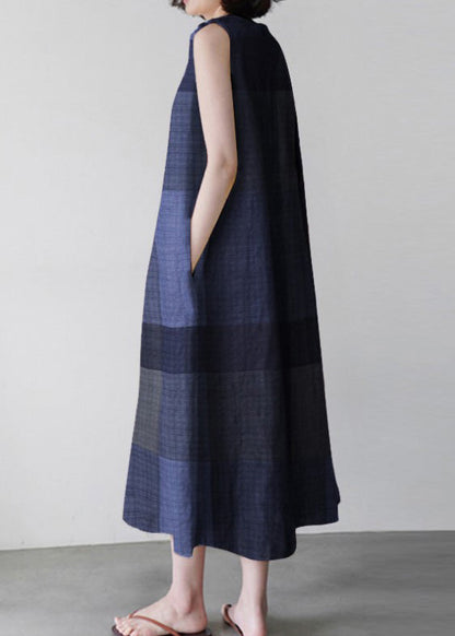 Unique Red O-neck Plaid Maxi Dress Sleeveless Lc0005