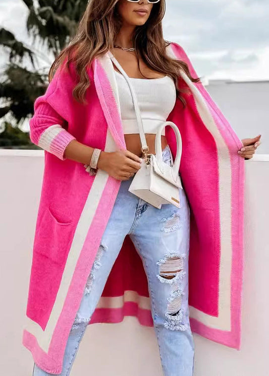 Unique Rose Hooded Pockets Knit Cardigans Fall Qy005
