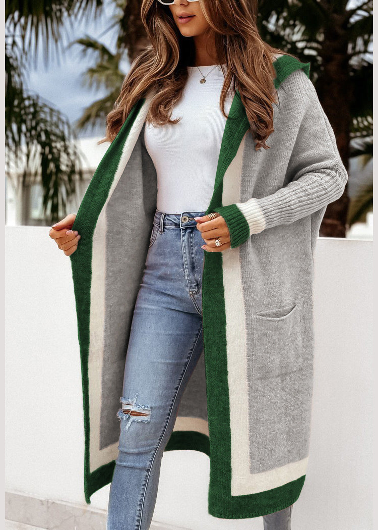 Unique Rose Hooded Pockets Knit Cardigans Fall Qy005