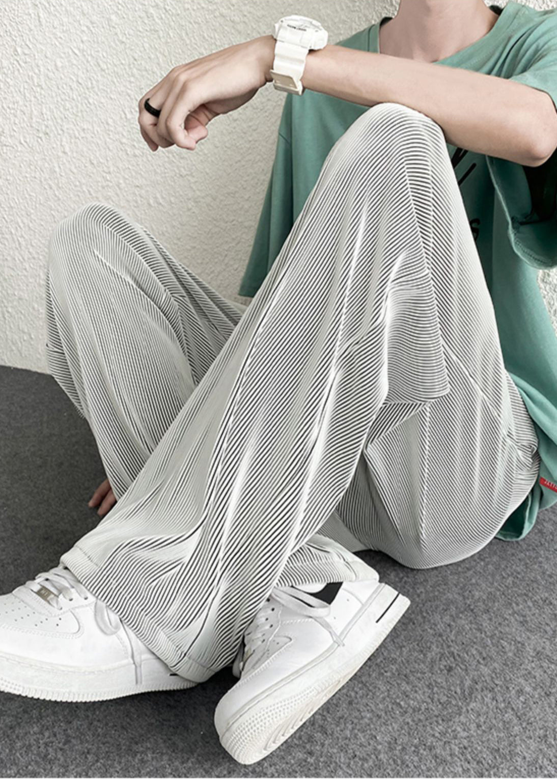 Spring Draping Silvery Unique Pants Striped Oversized
