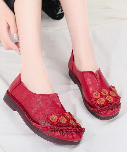 Unique Splicing Flat Shoes for Red Cowhide Leather Ly0172