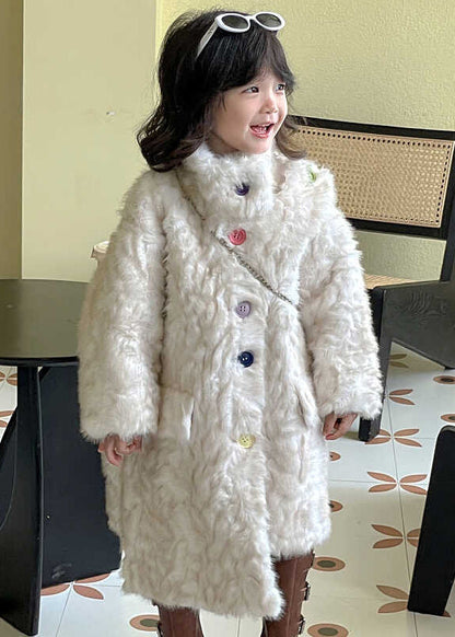 Unique White Asymmetrical Patchwork Faux Fur Coat Wintertg020